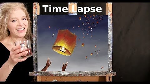 TIME LAPSE - Learn How to Draw and Paint "SKY LANTERNS" Fun Easy Beginner Acrylic Painting Tutorial