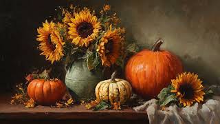 Vintage Pumpkins & Floral Still Life Digital Painting Ambient Art Screensaver / ART for your TV