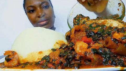 Cook and Eat With Me /Asmr mukbang efo riro soup/ spinach soup with fufu