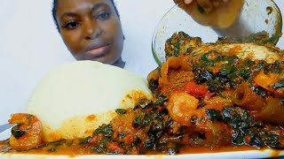 Cook and Eat With Me /Asmr mukbang efo riro soup/ spinach soup with fufu