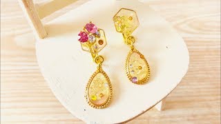 きいろいさくらと桃の花のイヤリング ハンドメイド UVレジン 初心者 yellow cherryblossom & peach flowers handmade UVresin  beginner