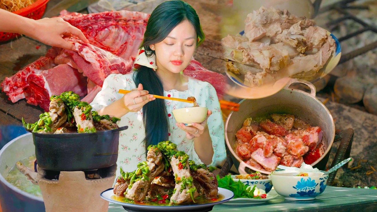 Rustic Grilled Pork Rib Hotpot | Countryside Cooking with Fresh Herbs