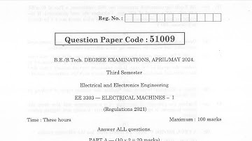 EE3303 | Electrical Machines - I | Apr May 2024 | Anna University | Questions