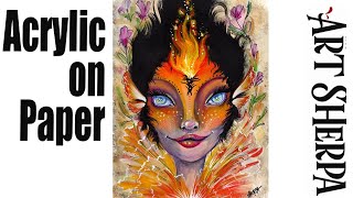 The Fire Fairy Portrait 🌺🌸🌼 Acrylic on Paper painting Tutorial Step by Step   #AcrylicTutorial