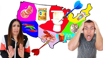 Throwing a Dart at a Map & EATING Whatever it Lands ON - Challenge | Jancy Family