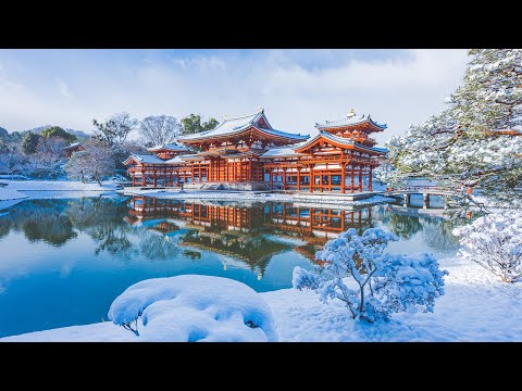 最前線の 4K】雪化粧の平等院鳳凰堂 - YouTube 絵画