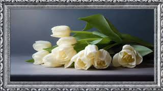 4K Study Background Flower Painting | Silver Gray Frame Relaxing Floral Wall Art Ambience #097 screenshot 4