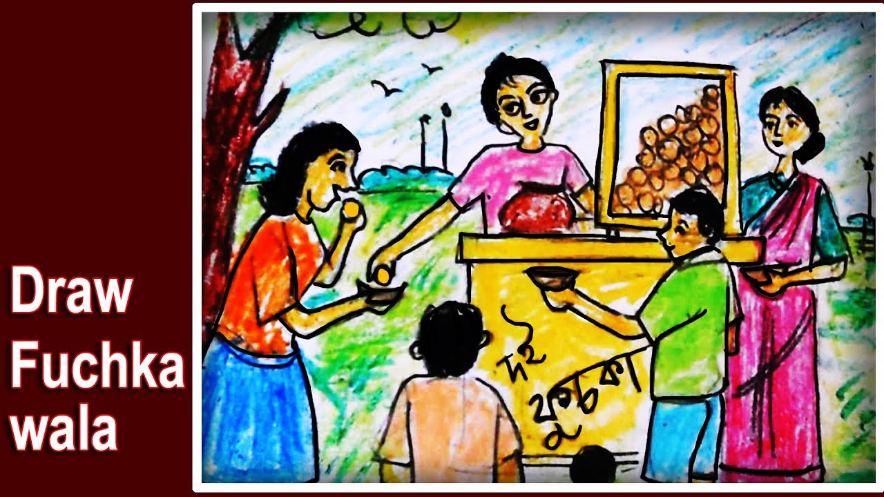 How to draw fuchka wala golgappe drawing Pani puri drawing YouTube