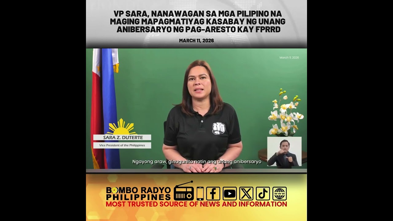VP Sara, nanawagan na maging mapagmatyag kasabay ng unang anibersaryo ng pag-aresto kay FPRRD