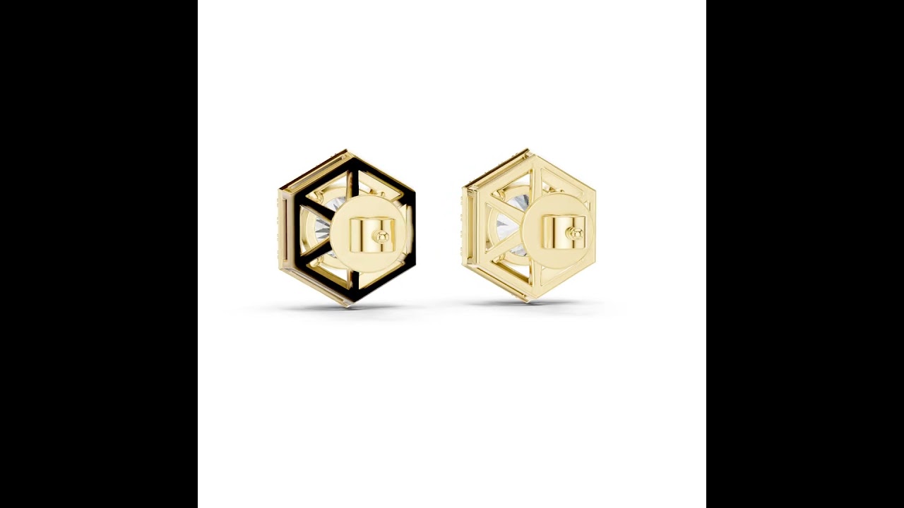 Hexagon Halo Round Shape Diamond Stud Earrings