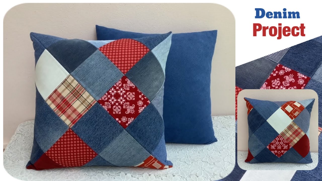 Patchwork Denim Pillow Cover Recycled Jeans Pillow Case 