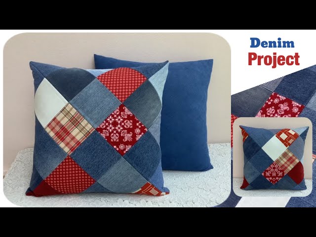 Piece and Press: Denim patchwork pillow