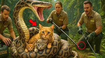 Rescue Team Saves Mother Cat & Kittens from Masive Python