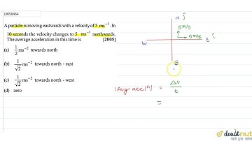 A particle is moving eastwards with a velocity of  5 ms_(-1). In 10 seconds the velocity changes...