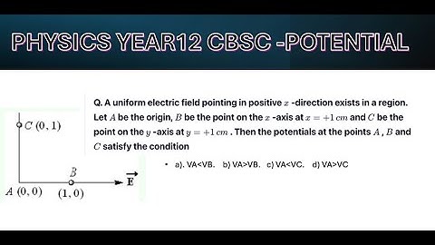 A uniform electric field pointing in positive x -direction exists in a region. Let A be the origin,