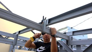 Build The Cheapest Garage Roof using Drill, Screws and Metal Stud. Light Steel Frame Roof Garage