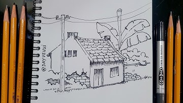 Dạy vẽ tranh ký họa phong cảnh làng quê #dayve