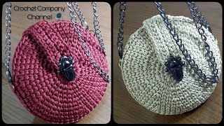 شنطه كروشيه/ حقيبه دائريه بخيط المكرميه _ Crochet Round Bag By Macrame Yarn