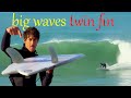 Big wave surfing  twin fin fish surfboard surf nz