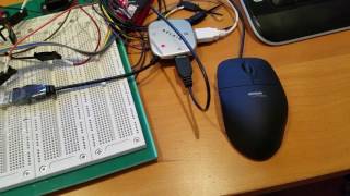 RetroUSB prototype -- USB keyboard and mouse with ADB Macintosh