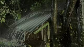 Fall Into Sleep Instantly With Heavy Rainfall On Tin Roof &amp; Thunder Sounds At Night - Relief Stress