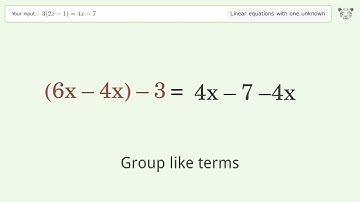 Linear equation with one unknown: Solve 3(2x-1)=4x-7 step-by-step solution