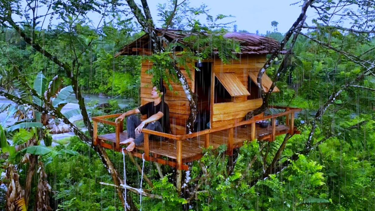 Изготовление дома на дереве — 4 дня, чтобы построить укрытие в лесу, много раз пострадавшем от сильн