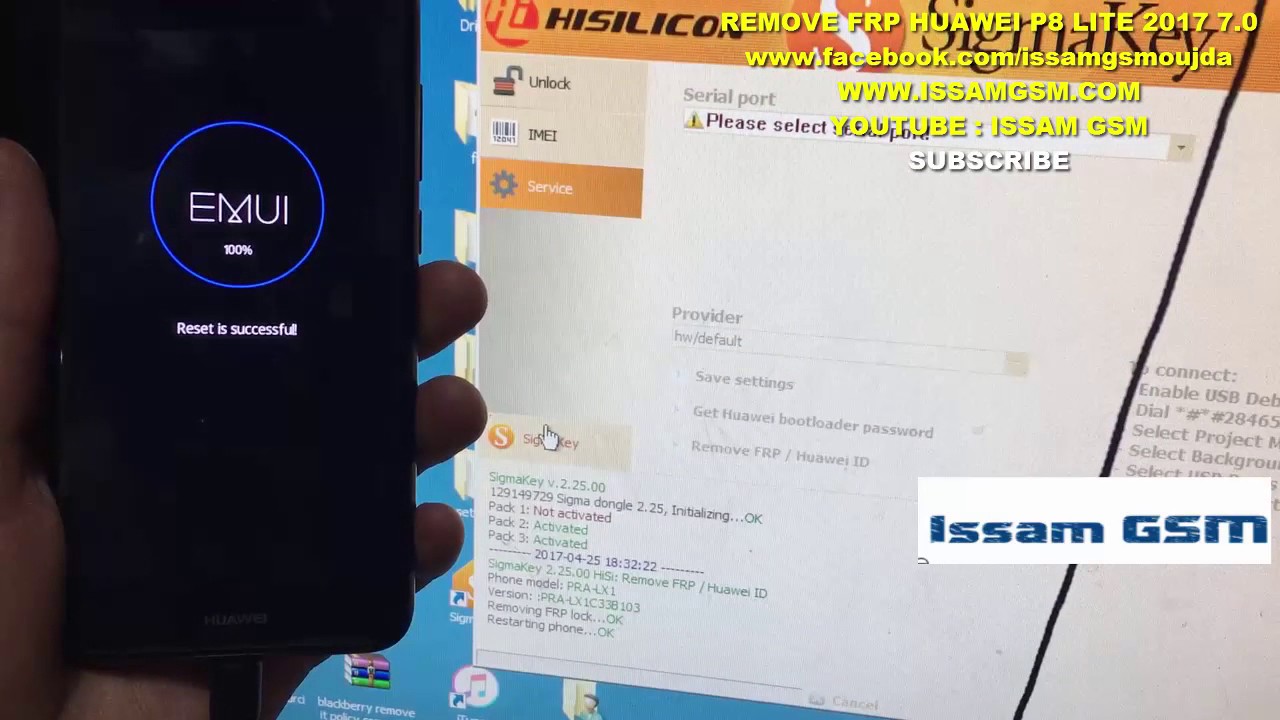 HUAWEI P8 LITE PRA-LX1 Remove FRP Android 7 Nougat SIGMA box -