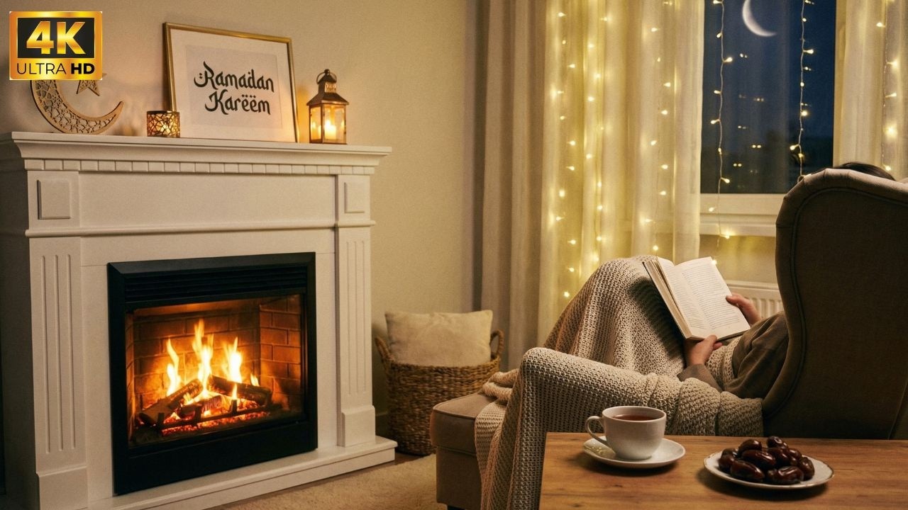 Jazz Music Instrument Ramadan Evening 🌙 Warm Fireplace & Peaceful Winter Cabin Ambience