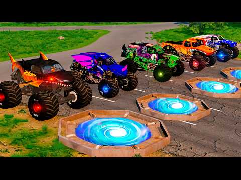 10 Monster TRUCKS vs Portal Trap - BeamNG Monster Truck Crashes