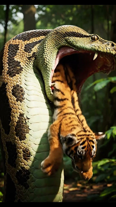 A python swallows a baby tiger. #LifeInNatural #NatureLovers #Wildlife #NatureSounds #WaterfallSound