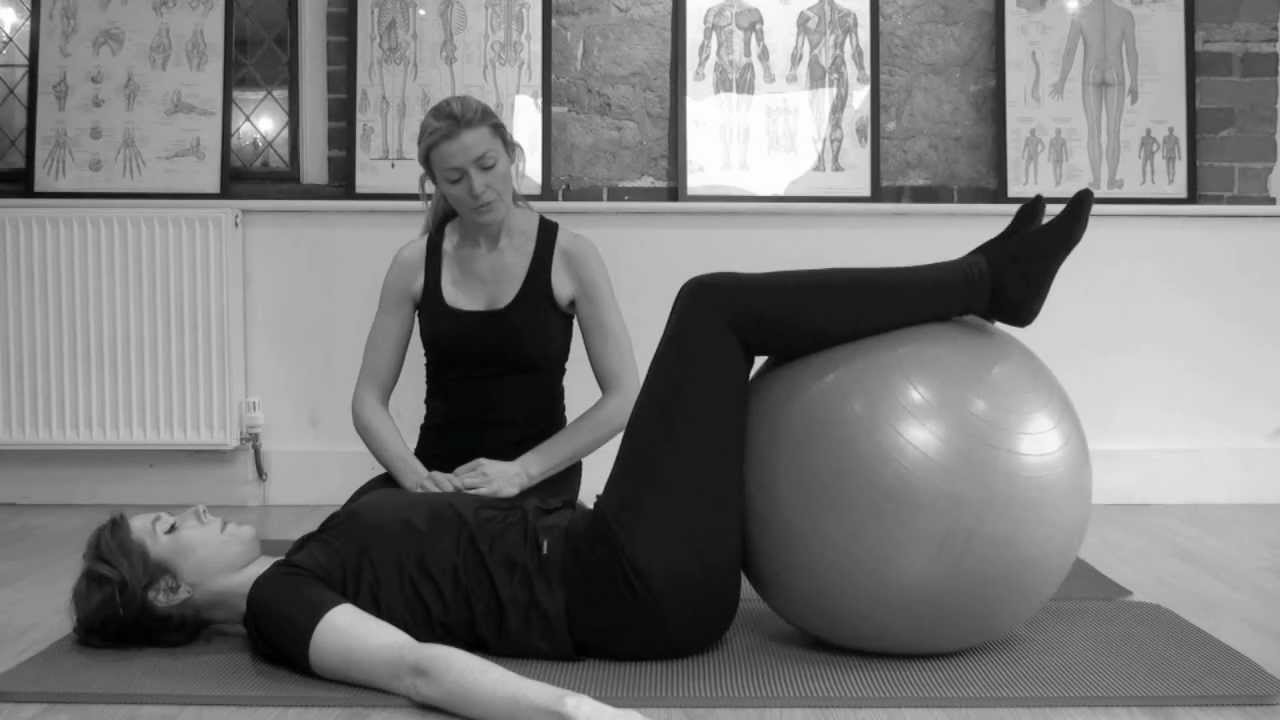 Pilates - Oblique Exercise with use of gym ball. breathing exercise