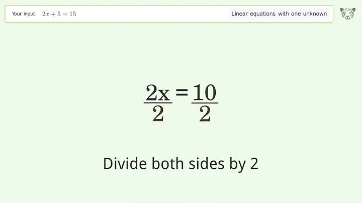 Linear equation with one unknown: Solve 2x+5=15 step-by-step solution
