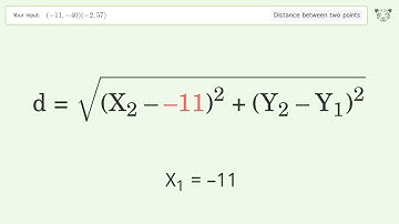 Find the distance between two points p1 (-11,-40) and p2 (-2,57): Step-by-Step Video Solution
