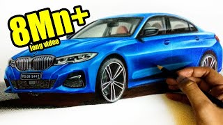 Drawing BMW 3 Series G20 2020 - Hyperrealistic Colour Pencil Drawing in 4K