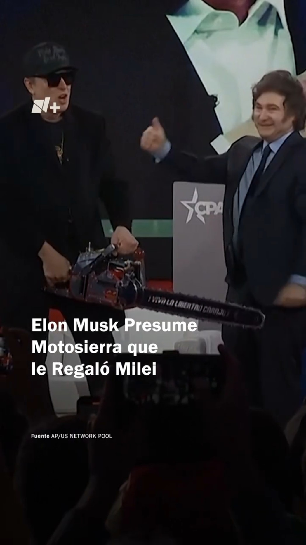Elon Musk presume motosierra que le regaló Milei - N+ #Shorts