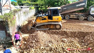 Download Lagu Best Complete Corner Land Overfilling Operation! Powerfully Dozer Pushing Stones with Dump Trucks MP3