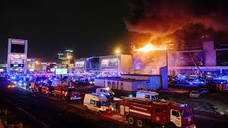ДОГОРАЄ москва! Наслідки нападу на Крокус сити хол CROCUS CITY HALL west of Moscow after fire