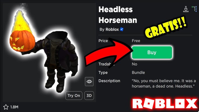 Roblox Cavaleiro Sem Cabeça Headless Horseman +1 Virtual