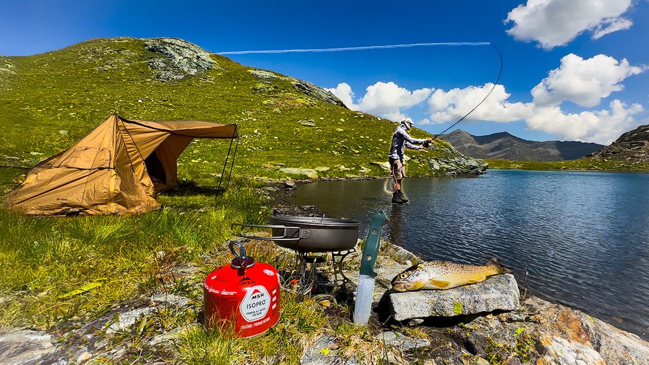 Solo Camping & Fishing at a Remote Mountain Lake | Catch & Cook