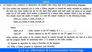 A/L ICT  Unit - 9 Python (Essay Question 2015 and  2016) Live Recording