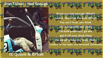 Don Toliver Had Enough ft. Quavo & Offset (Lyrics)