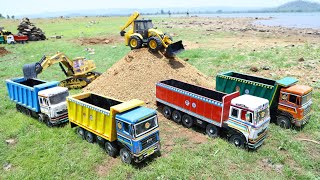 Jcb 3dx fully Loading Sand Dumper Truck | Tata Tipper Accident Pulling Out jcb 3dx ? Cartoon CS Toy