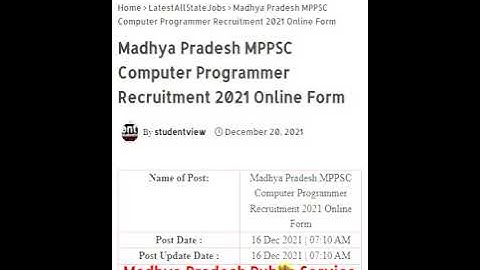 Madhya Pradesh MPPSC Computer Programmer Recruitment 2021 Online Form