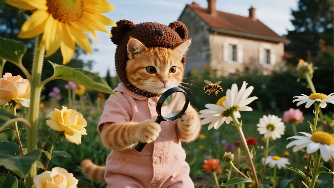 Why doesn't mama cat let ginger kitten chase away bees that nectar?🐝Compilation