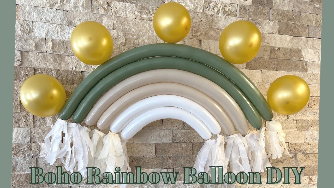 How To Make A Boho Rainbow Balloon Sage Green Baby Shower Decorations Youtube