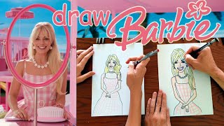 How To Draw Barbie in Pink Dress | Barbie Movie - Margot Robbie | Cute Easy Drawing Tutorial