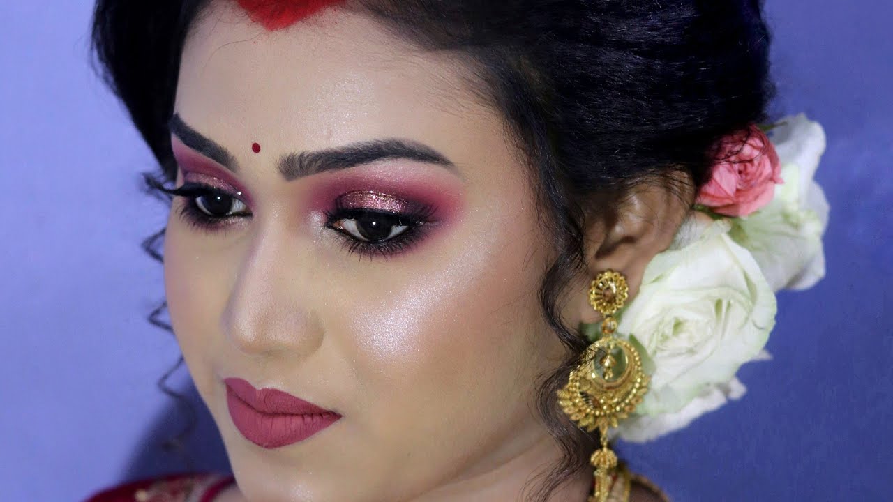 Bengali Reception Makeup • Wine Glittery Smokey eyes • SWD Bride • Mua Sneha