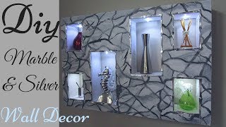 Diy Marble and Silver In-built Shelve Lighting Wall Decor.