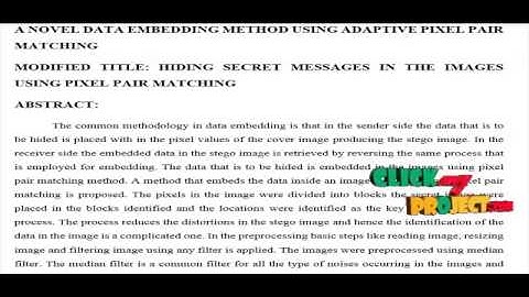 Final Year Projects 2015 | A Novel Data Embedding Method Using Adaptive Pixel Pair Matching